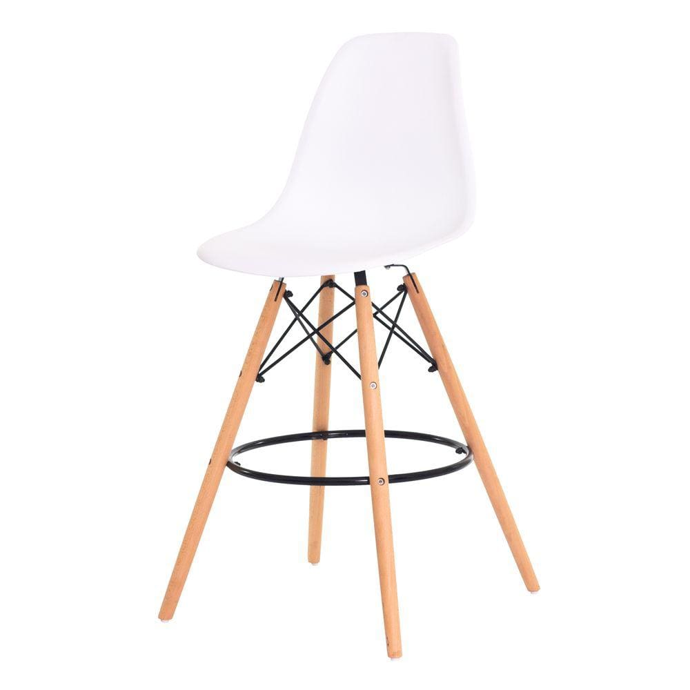Banqueta Alta Eiffel Eames Branca Base Madeira Cozinha Bar Bistrô Bancada