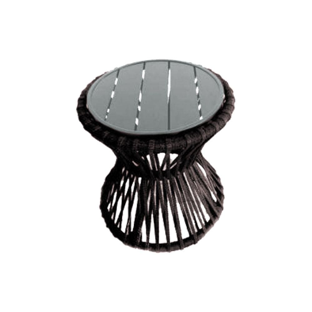 Mesa de Centro Sol em Corda Náutica e Base em Alumínio Cinza 70cm Marrom