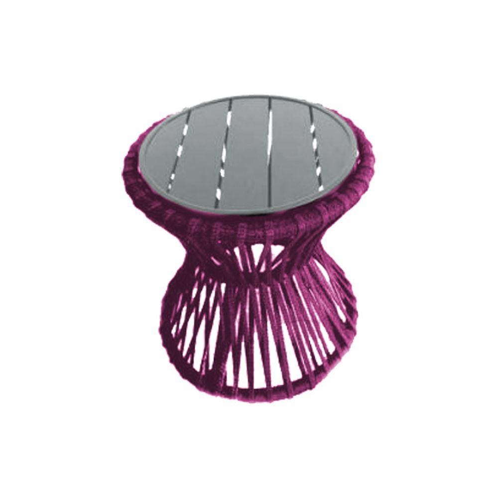 Mesa de Centro Sol em Corda Náutica e Base em Alumínio Cinza 70cm Rosa