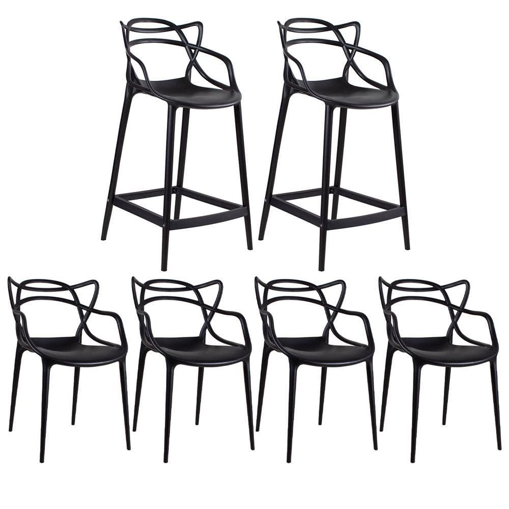 Kit 4 cadeiras + 2 banquetas médias Masters Allegra