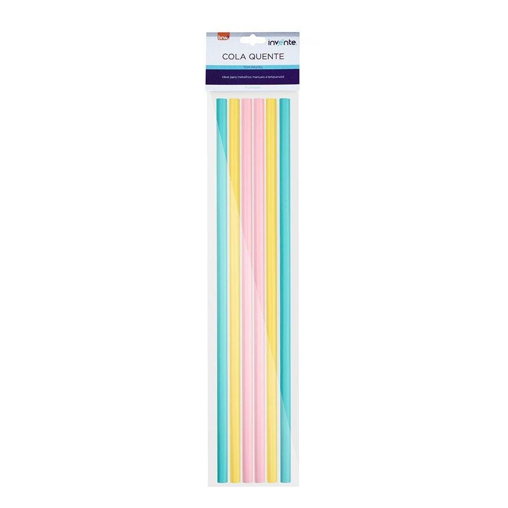 Kit Bastão De Cola Quente 6 Unidades Cores Pastel 7,5x30mm BRW | Refil Cola Quente Fina Candy Colors Artesanato
