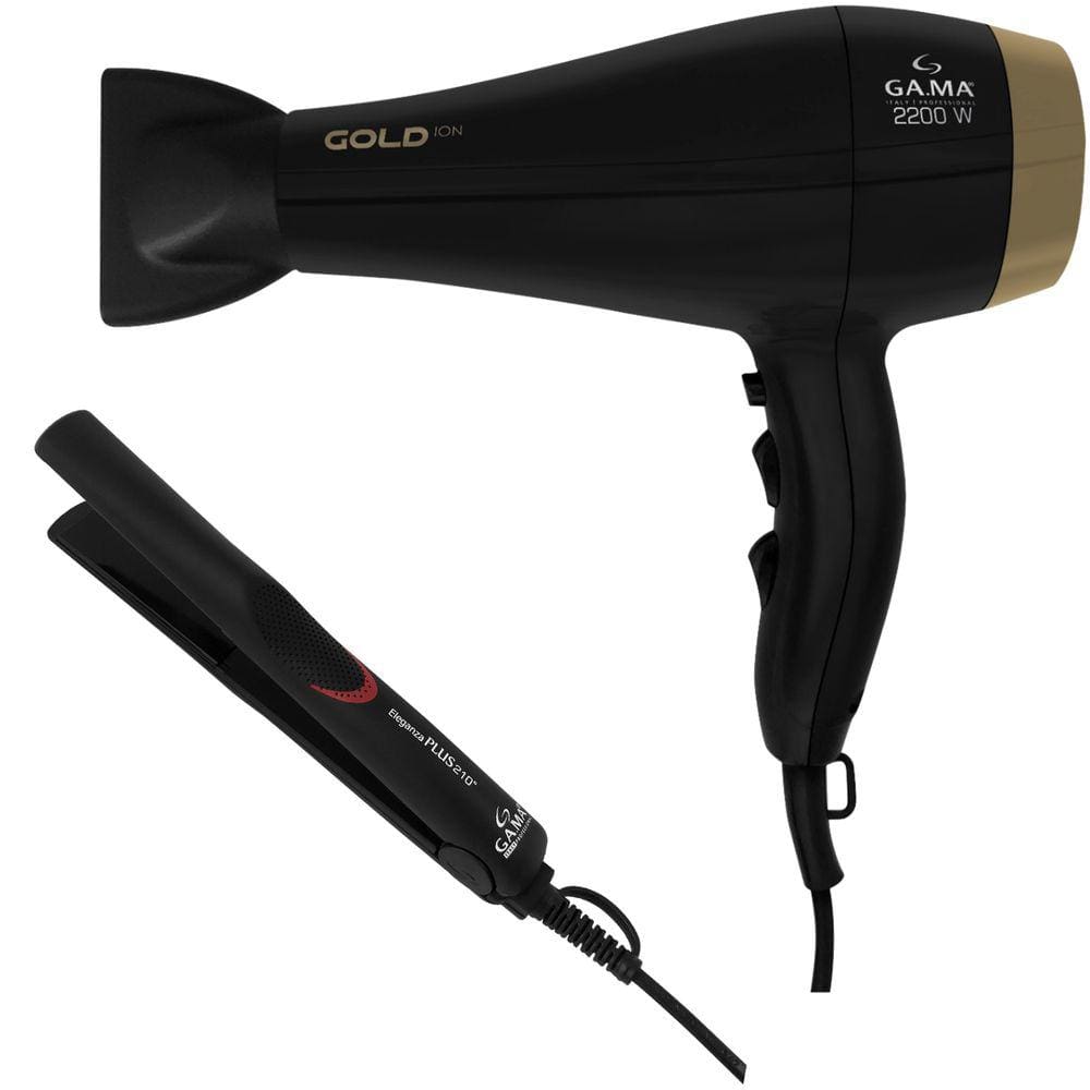 Kit Gama - Secador Gold Ion 2200W 220V + Prancha Eleganza Plus Ceramic Ion 210ºc