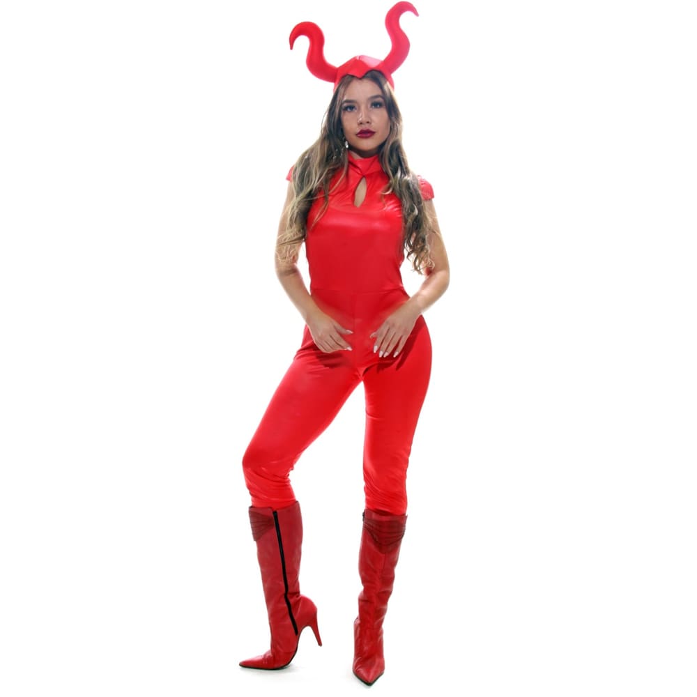 Fantasia Halloween Diaba Macacão Feminino Adulto Com Chifres