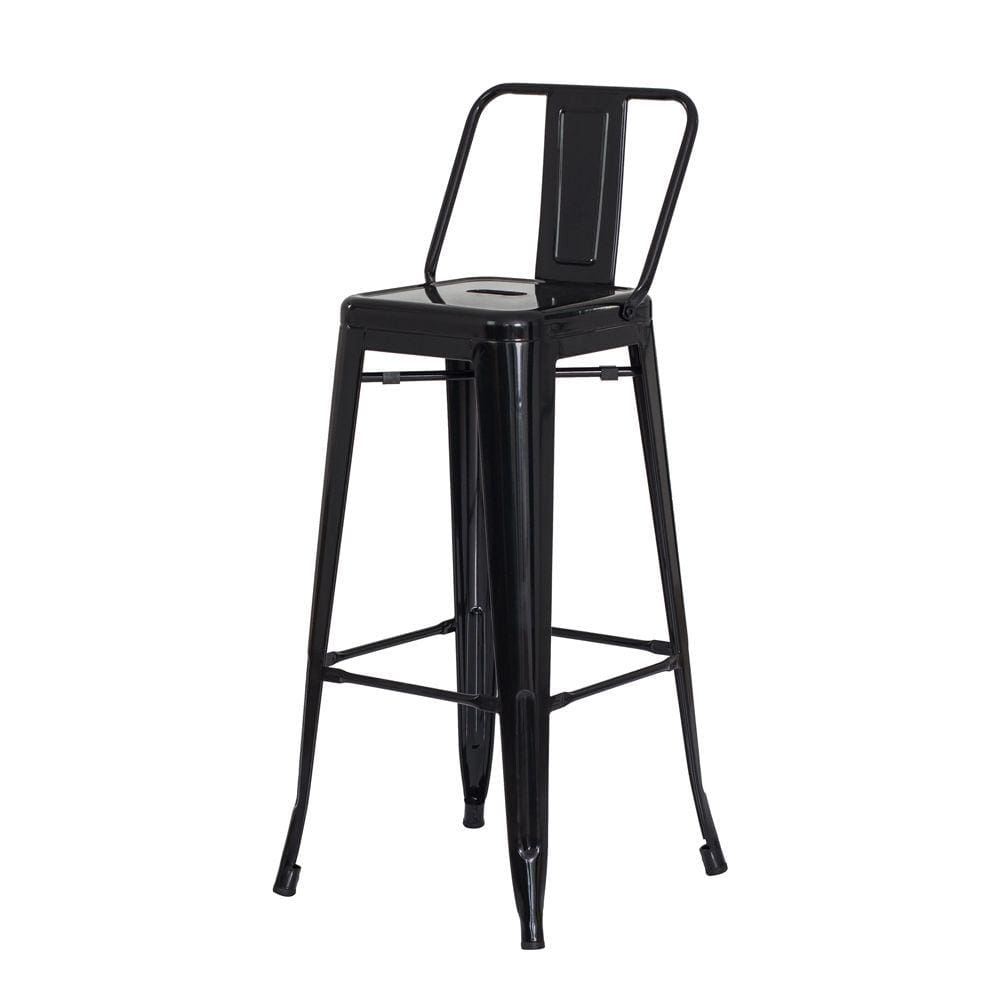 Banqueta Tolix Iron com Encosto Preto Brilhante Industrial Aço Cozinha Bar Bistrô Bancada