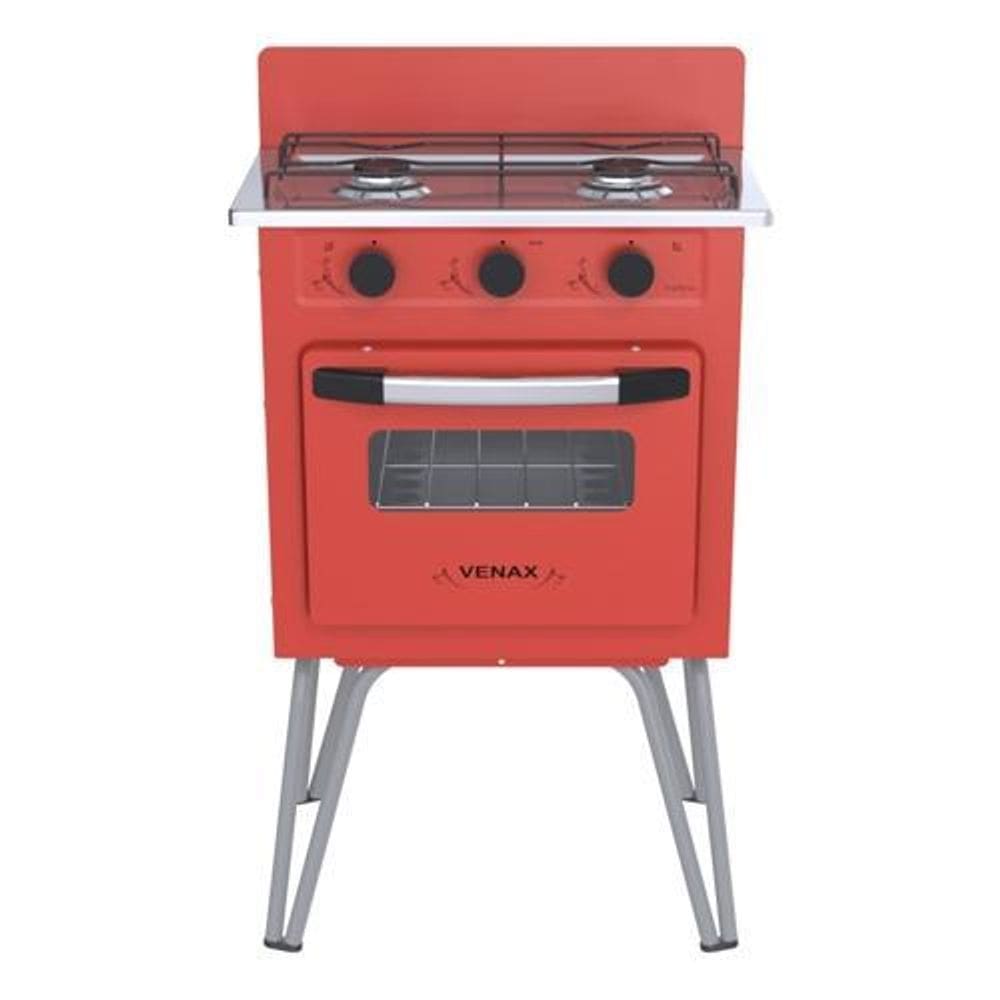 Fogão A Gás Venax Gemini Vetrô 2 Queimadores Vermelho Forno