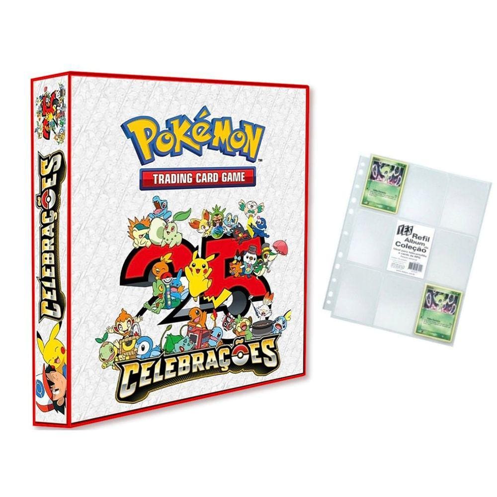 Álbum Pasta Fichário Pokemon com 10 Folhas YES 9 Bolsos Celebrações 25 Anos Capa Dura Reforçado