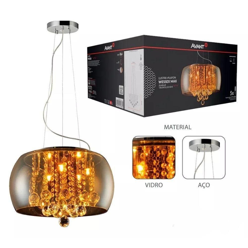 Lustre Pendente Avant Wessex 50cm 5xG9 Ambar Translucido