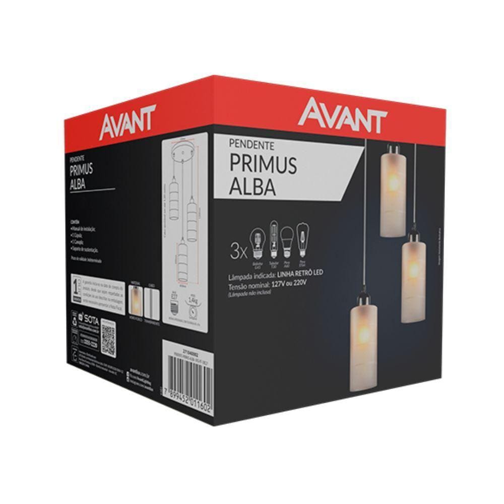 Lustre Pendente Avant Primus Alba 3xE27 Preto Fosco