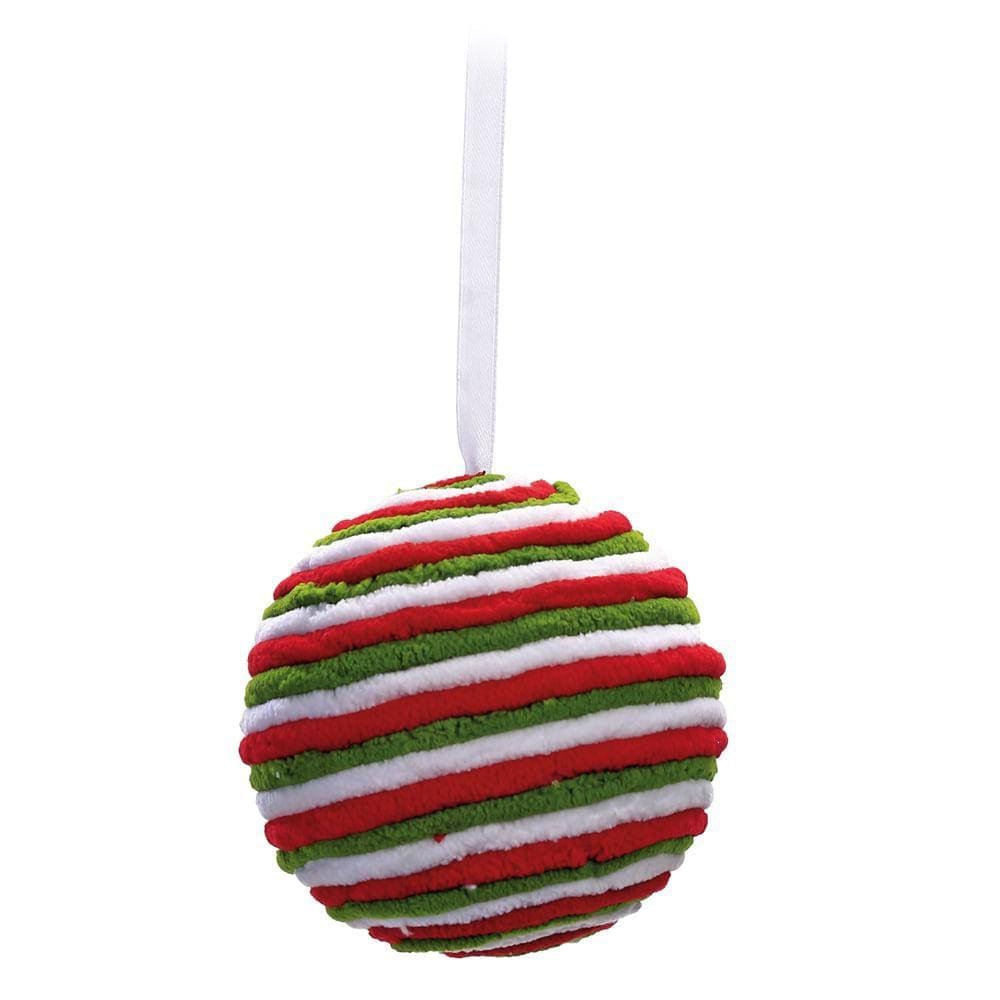 Bola De Natal Listras Vermelha Verde Branco 12Cm 1Un 1006674