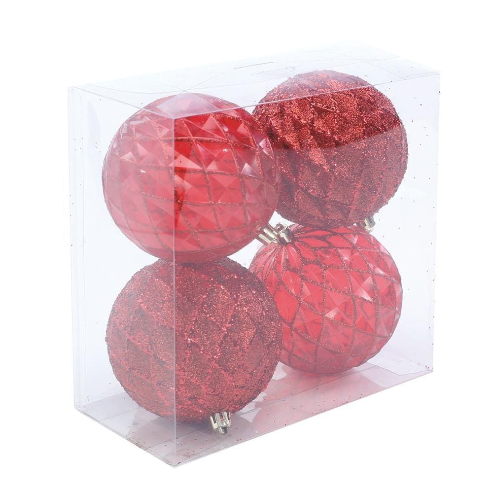 Bola De Natal Losango Glitter Vermelha 10Cm Jg 4 Un 1001968