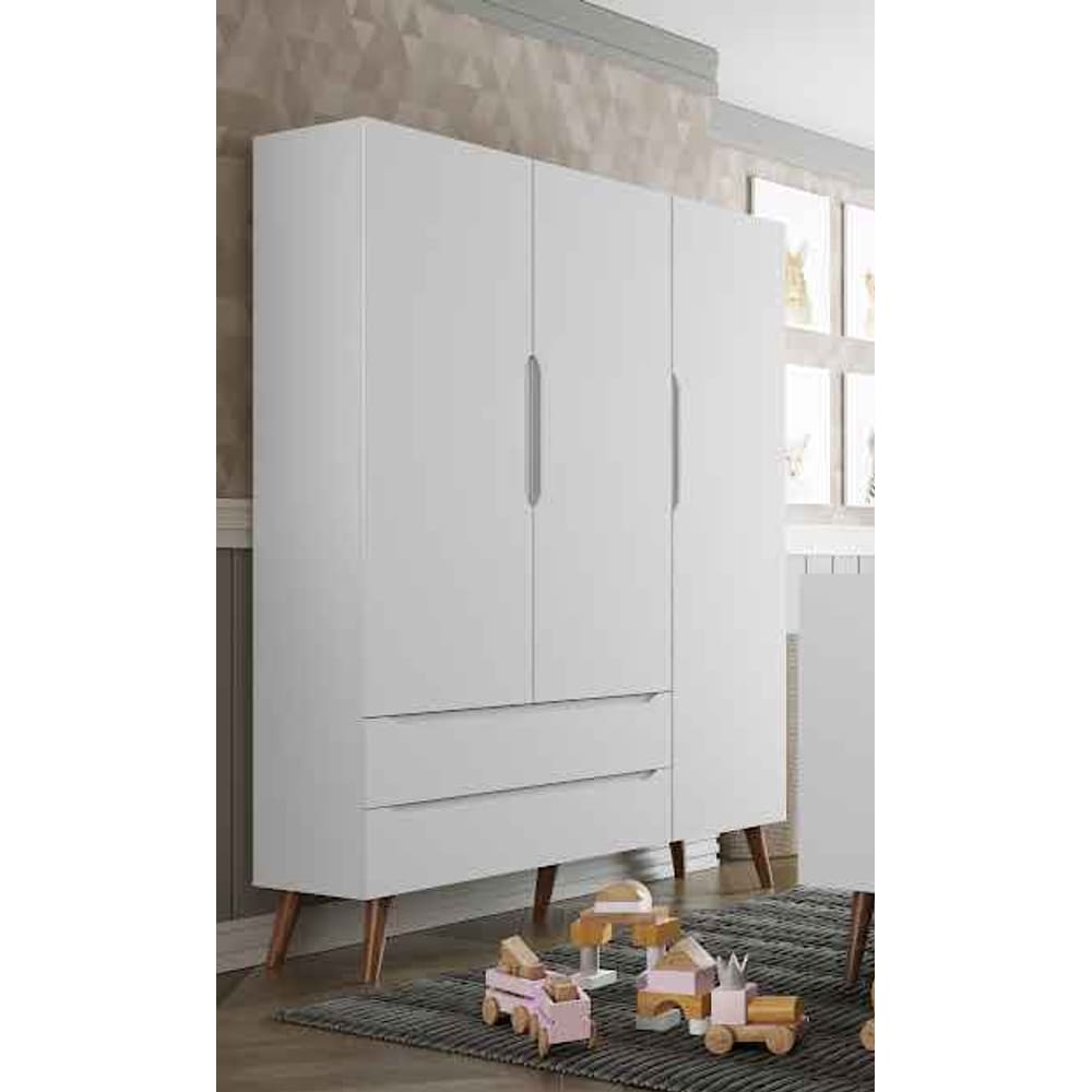 Guarda Roupa Retrô 3 Portas Smart Fiorello Cor Branco