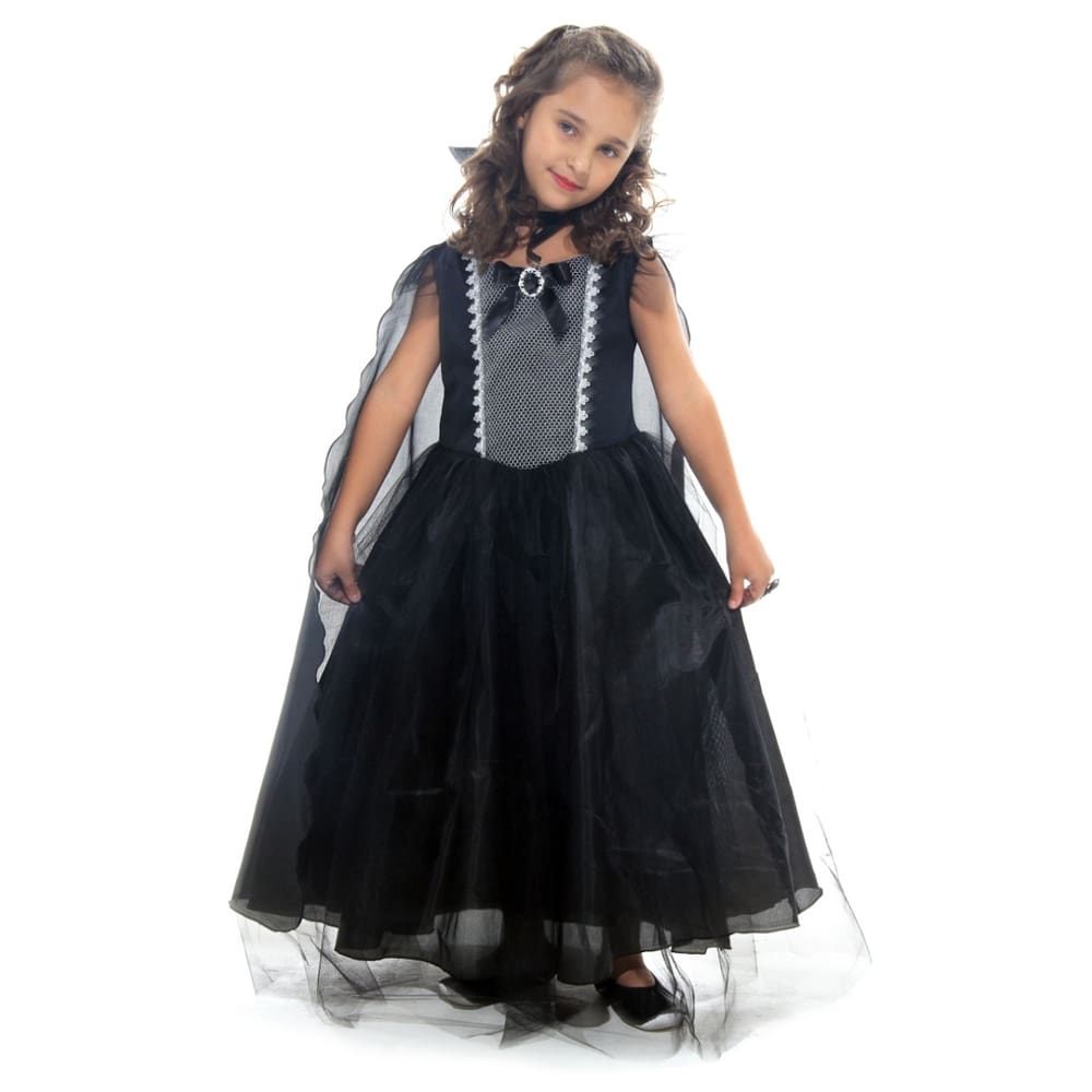 Fantasia Vampira Prata Halloween Infantil Vestido Luxo Capa