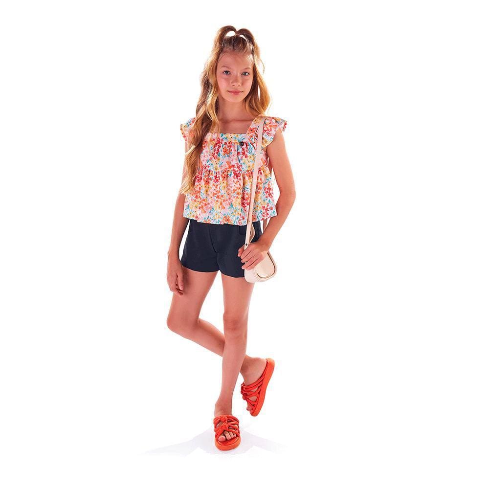 Conjunto Infantil Cropped Jacquard E Shorts Menina Anjo Ref:4500040 10/16