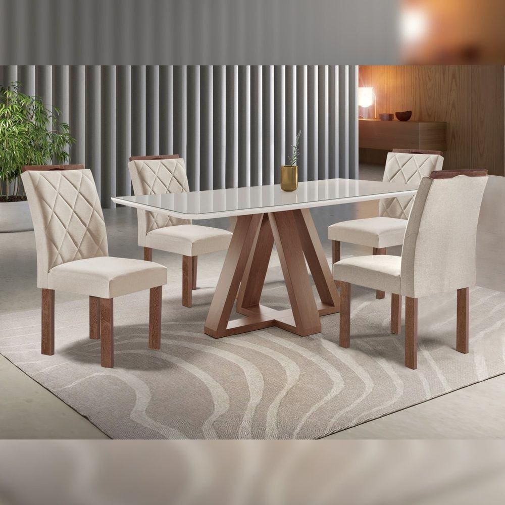Conjunto Mesa Tampo Smart Plus Kyra 120cmx90cm 4 Cadeiras Arthus Chocolate/Off White/Suede Bege