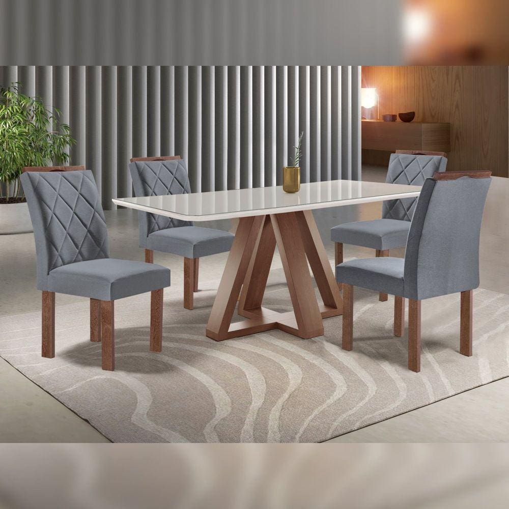 Conjunto Mesa Tampo Smart Plus Kyra 120cmx90cm 4 Cadeiras Arthus Chocolate/Off White/Suede Cinza