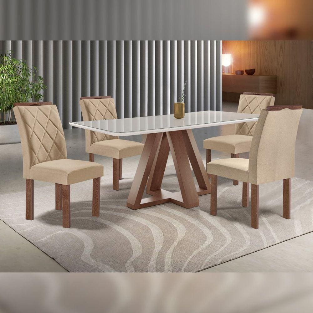 Conjunto Mesa Tampo Smart Plus Kyra 120cmx90cm 4 Cadeiras Arthus Chocolate/Off White/Suede Cru