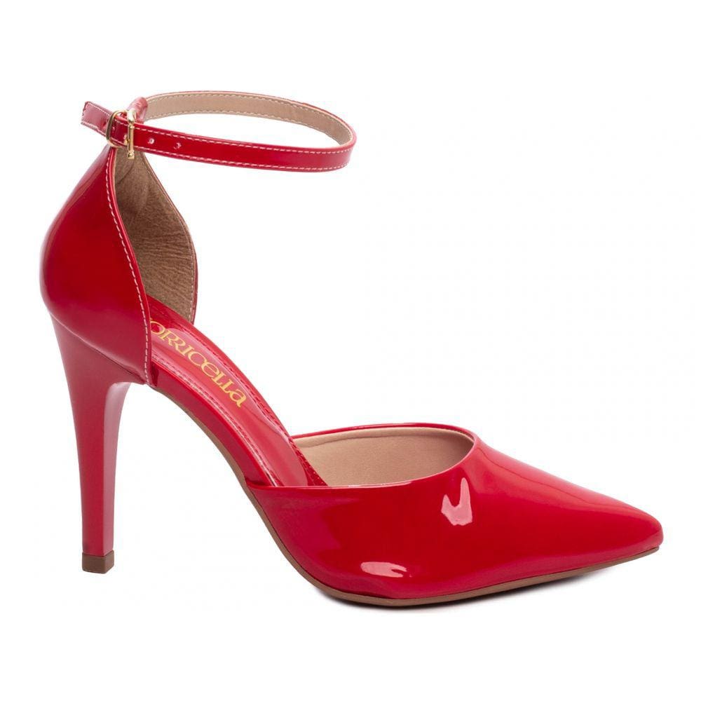 Sapato Scarpin Salto Alto Bico Fino Saia e Blusa Vermelho Torricella