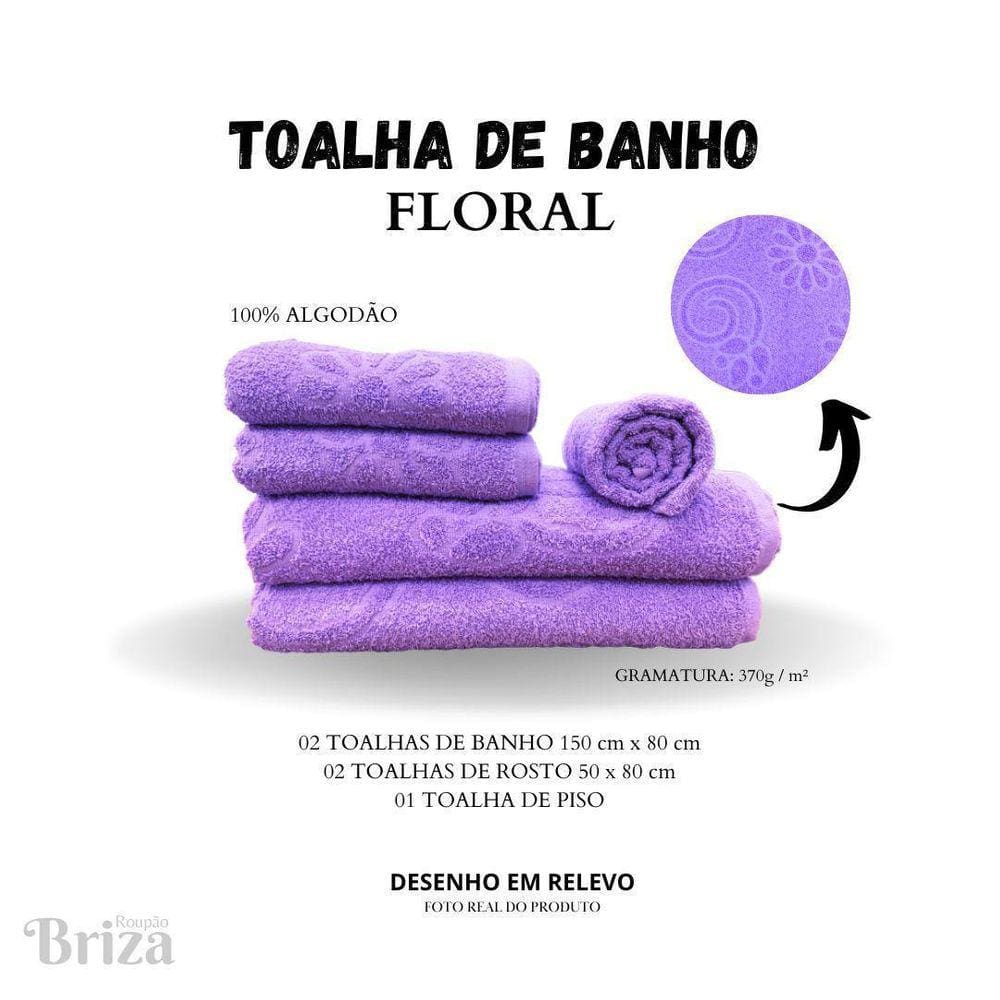 Jogo De Toalha De Banho E Rosto 5 Peças Briza - Floral Lilás