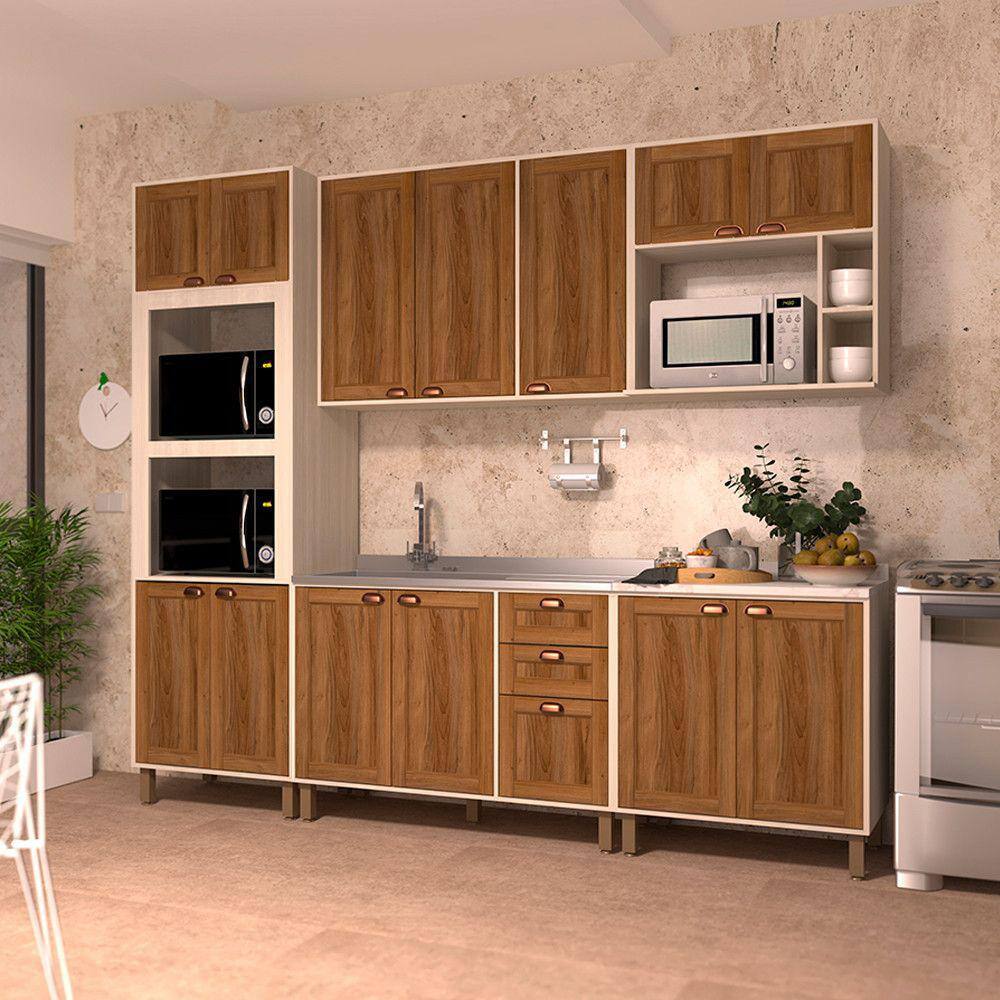 Cozinha Modulada Completa com 5 Peças e Espaço para Micro-ondas Sofia Luciane Móveis