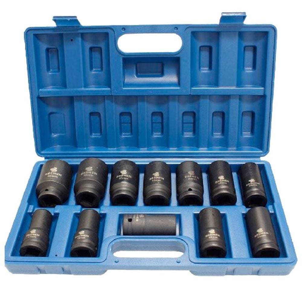 Jogo de Soquete de Impacto 3/4 POL Sextavado Kit 12 Peças e Maleta 9465 BREMEN