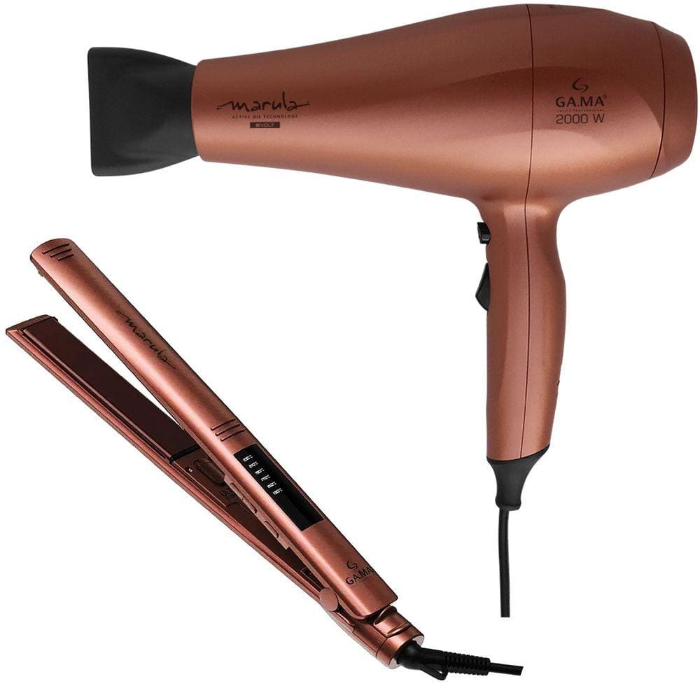 Kit Gama Marula Bivolt - Secador Ceramic Ion 2000W + Prancha Elegance Led 230ºc