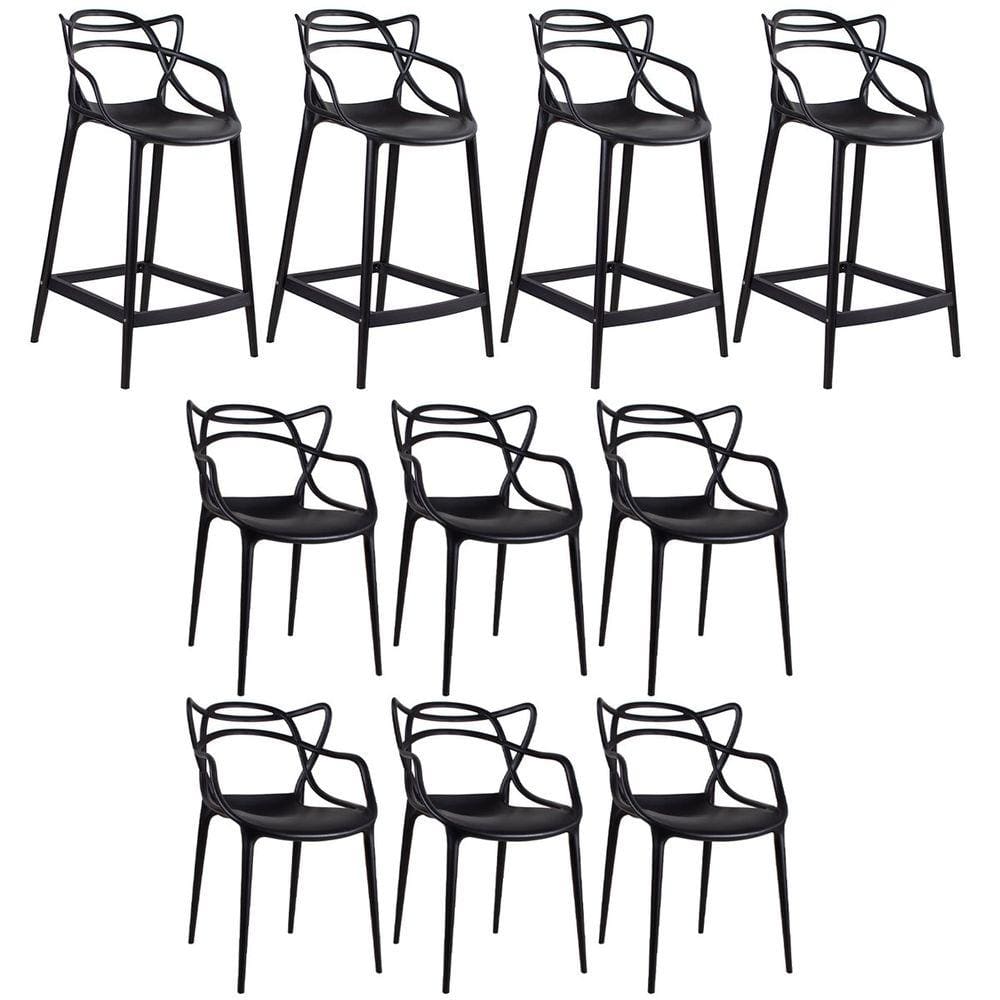 Kit 6 cadeiras + 4 banquetas médias Masters Allegra