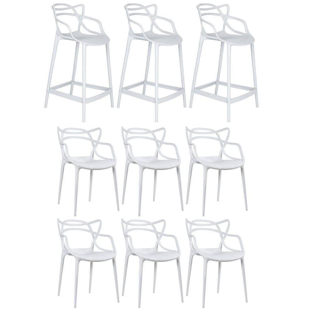 Kit 6 cadeiras + 3 banquetas médias Masters Allegra