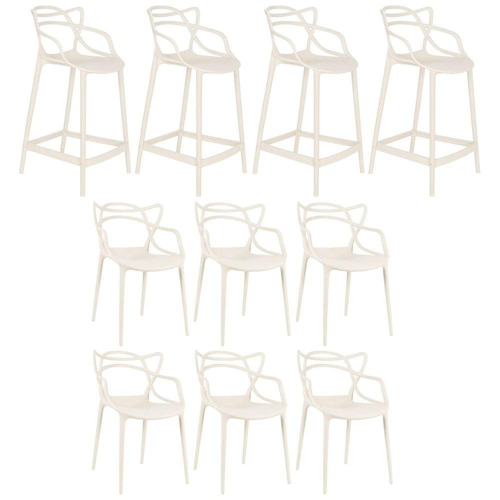 Kit 6 cadeiras + 4 banquetas médias Masters Allegra