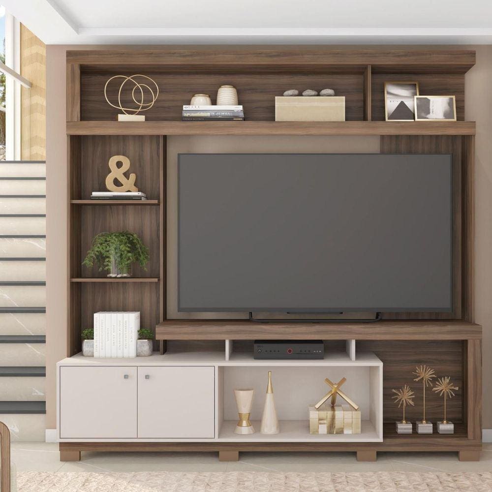 Estante Home Para TV 55 Polegadas com 2 Portas Formosa Nogueira San Remo/Off White Perfect