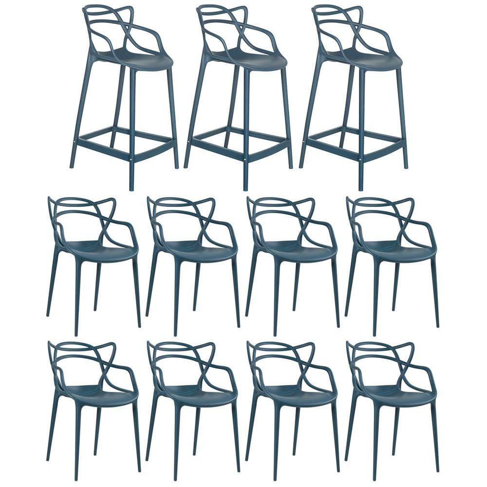 Kit 8 cadeiras + 3 banquetas médias Masters Allegra