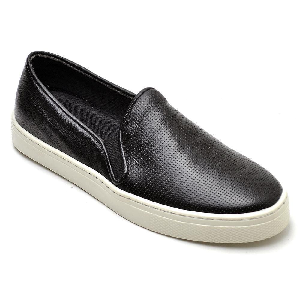 Tênis Slip On Feminino Couro Calce Fácil Casual Moderno
