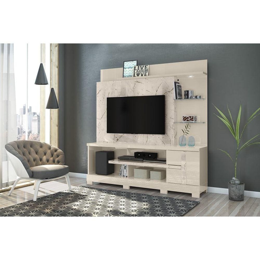 Home Theater Alan para TV de até 55 polegadas COM PÉS - CALACATA / OFF WHITE - Madetec