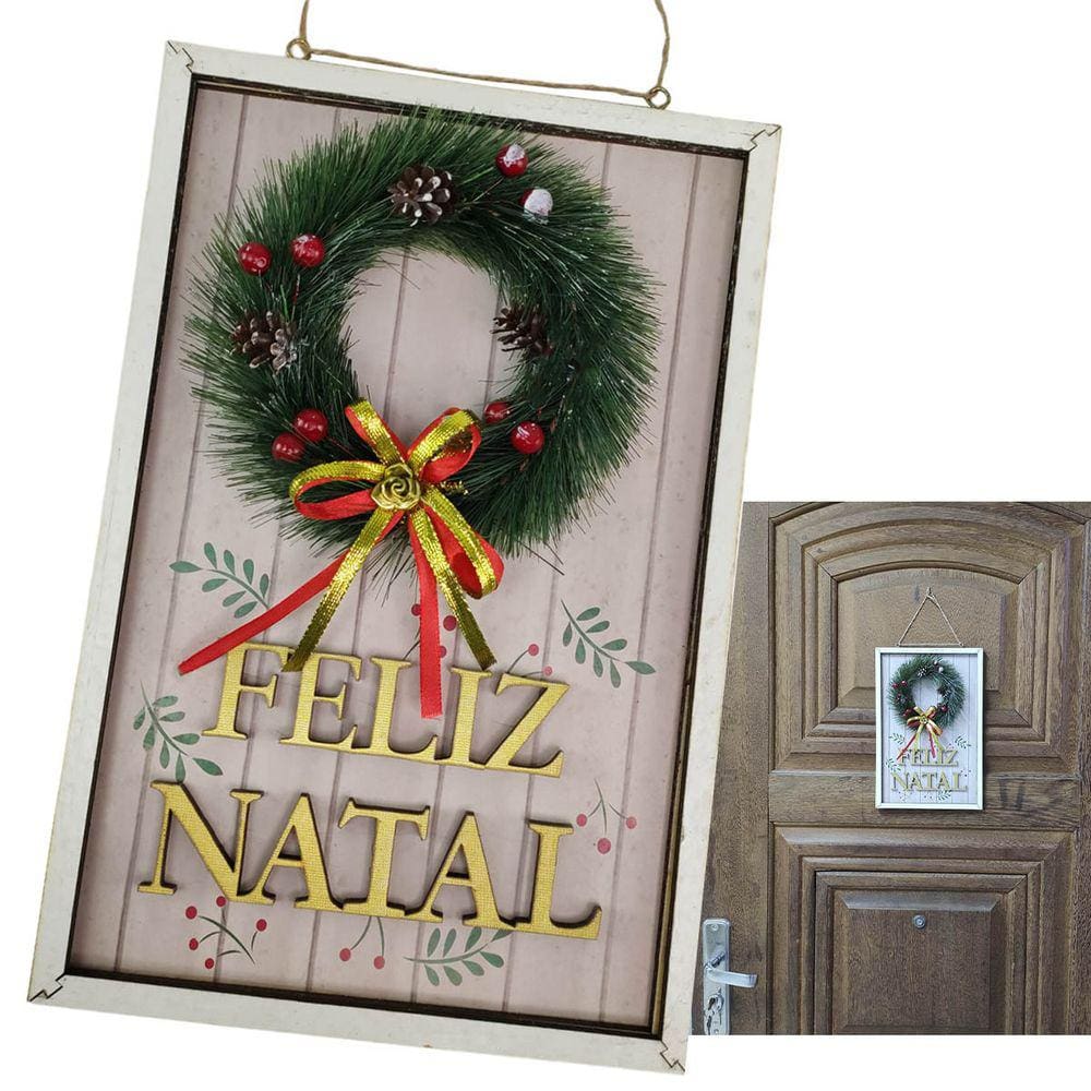 Quadro Decorativo Natalino Guirlanda Feliz Natal Parede Porta Com Bolinhas Decoraçao Advento Loja Casa Sala Quarto Hall