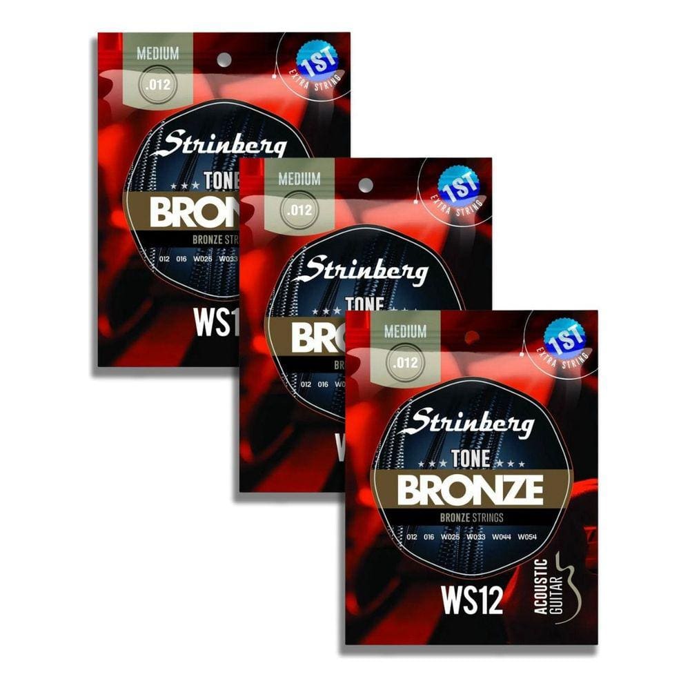 Kit 3 Encordoamento Strinberg Para Violão WS12 - 6 Cordas