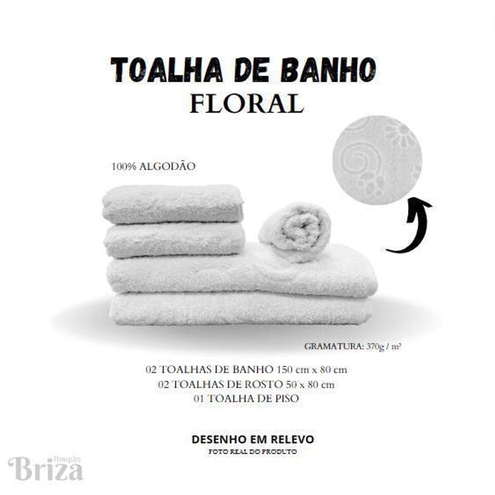 Jogo De Toalha De Banho E Rosto 5 Pçs Briza - Floral Branca