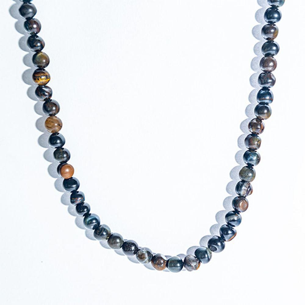 Colar Choker Pedra Olho de Falcão Bolinha 6mm Rolada 40cm