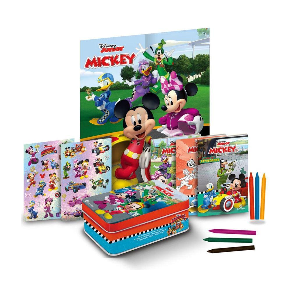 Lata Divertida Disney Mickey Culturama Kit Livros Pôster Giz
