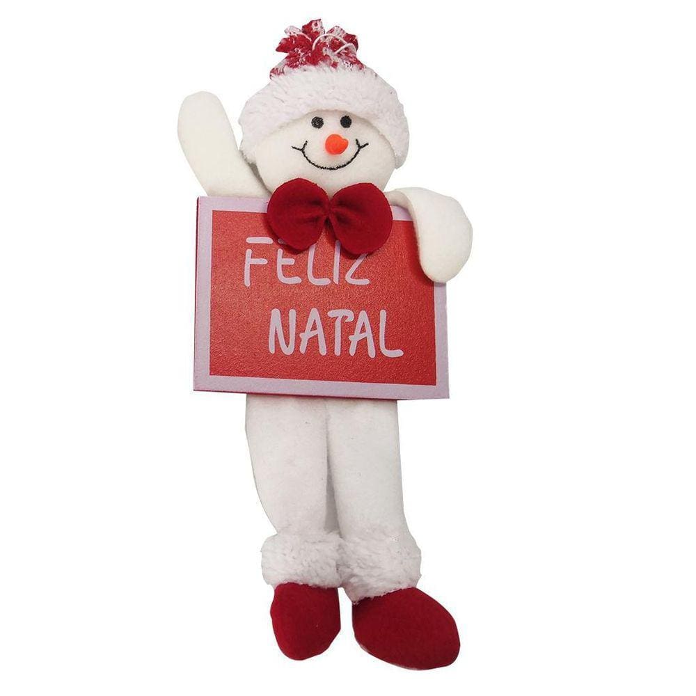 Enfeite Pendurar Quadro Feliz Natal Boneco De Neve 25X11Cm