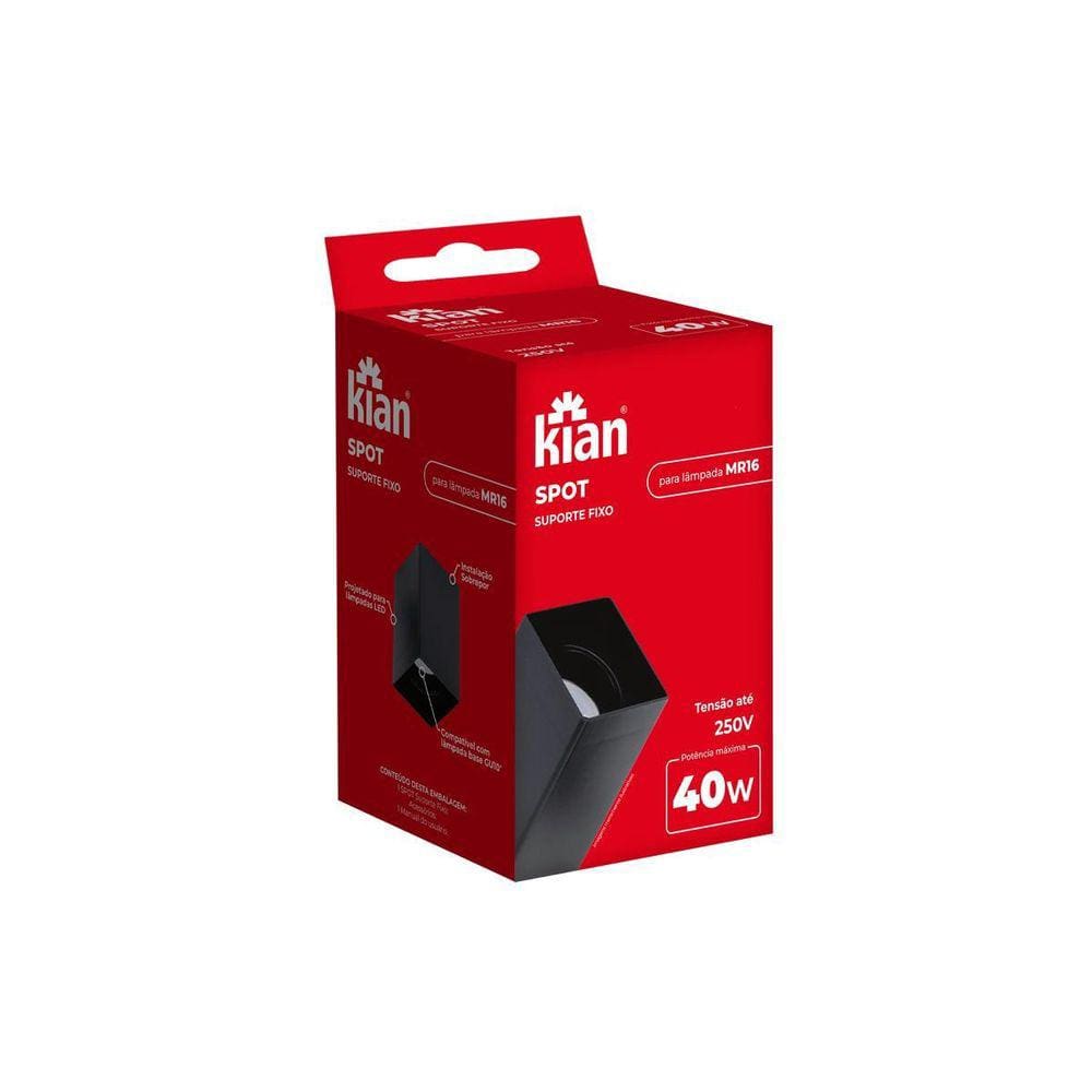 Spot Sobrepor Quadrado Para Lâmpada Mr16 Preto Kian