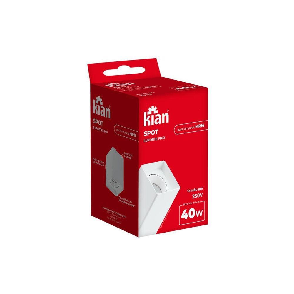Spot Sobrepor Quadrado Com Lâmpada 4W 6500K Mr16 Branco Kian