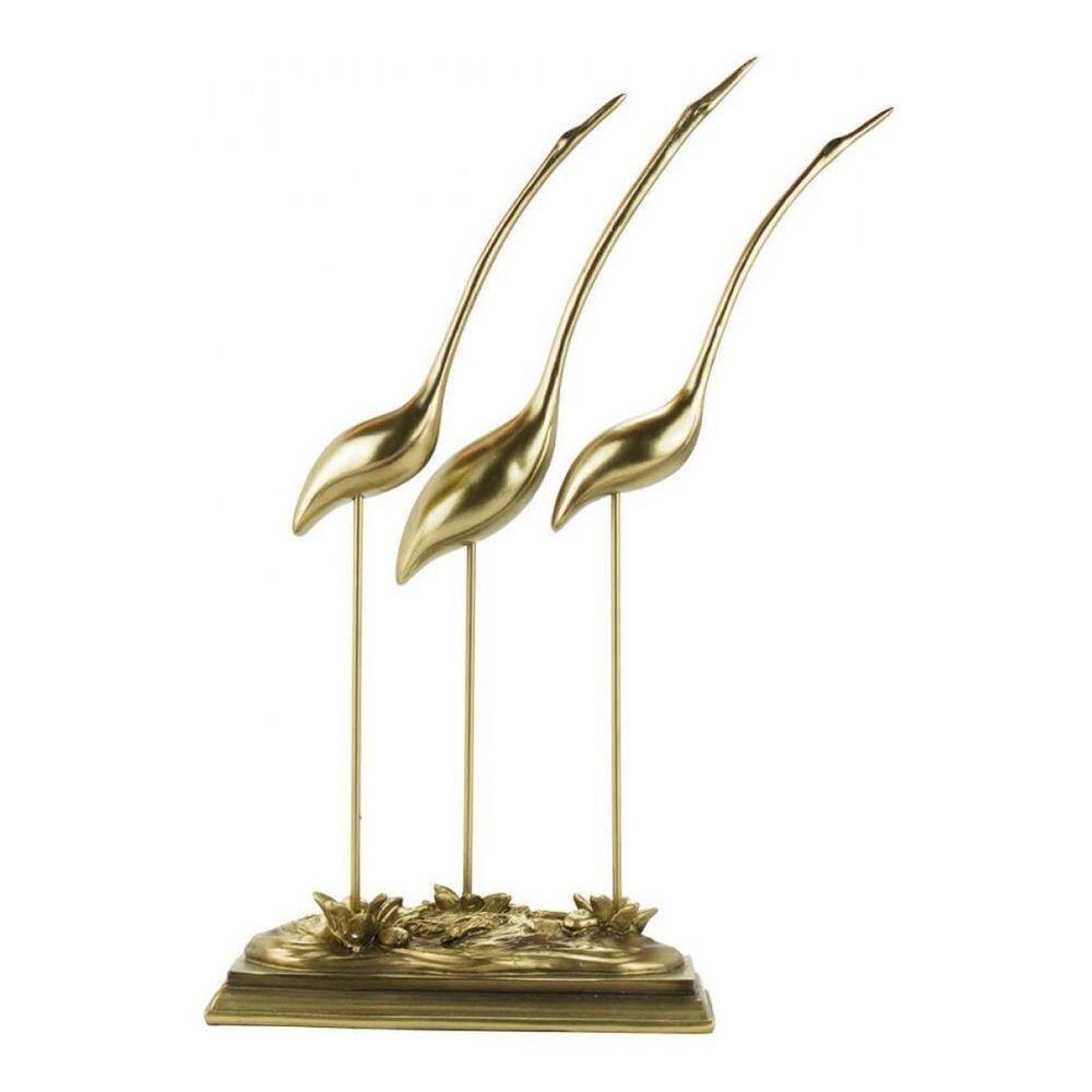 Enfeite Resina Grande Rack Sala Dourado 3 Garsas - 42cm