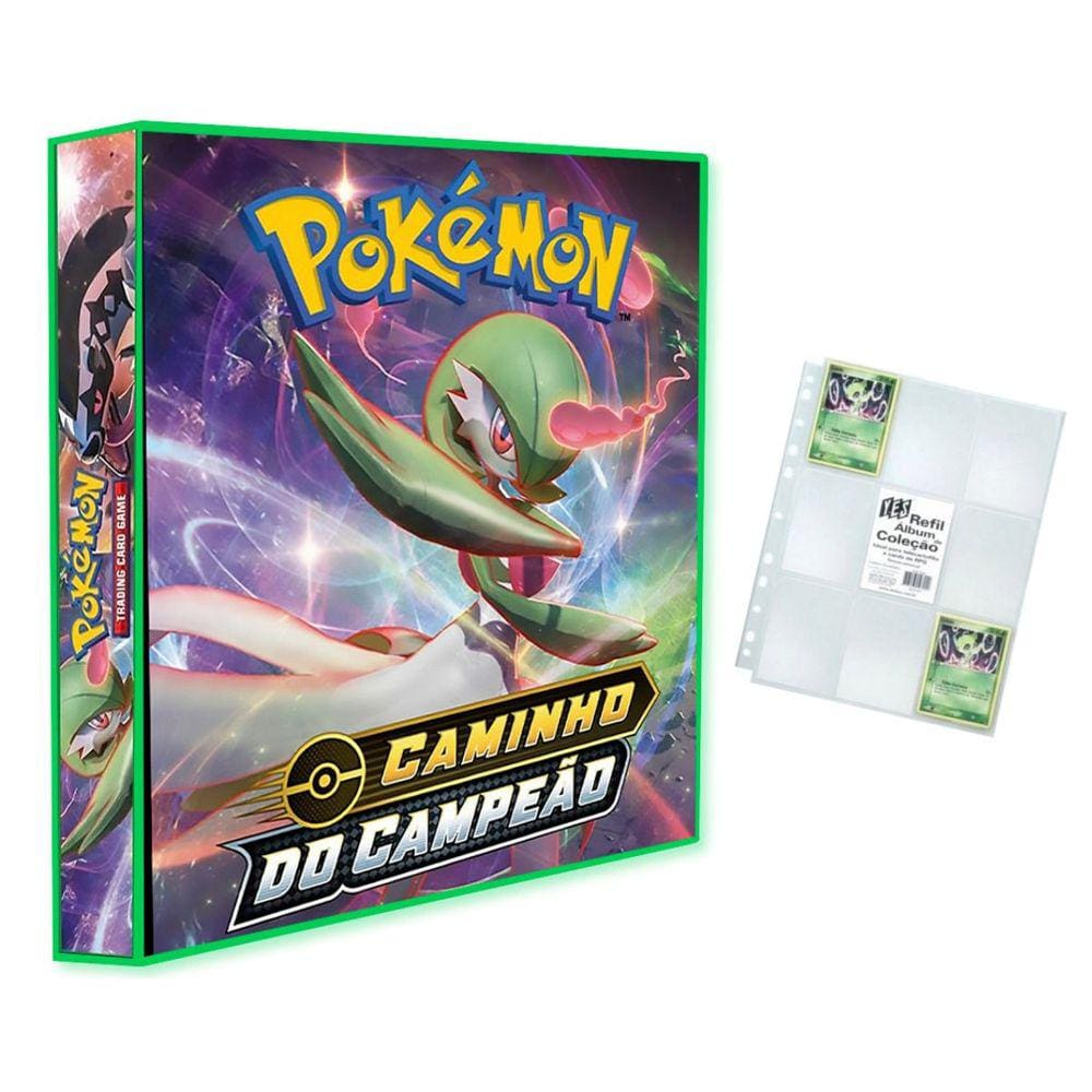 Álbum Pasta Fichário Pokemon com 10 Folhas YES 9 Bolsos Caminho do Campeão Capa Dura Reforçado