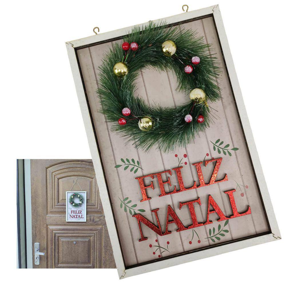 Quadro Decorativo Natalino Guirlanda Feliz Natal Com Bolinhas Parede Porta Ornamentaçao Advento Casa Loja Sala Quarto Hall