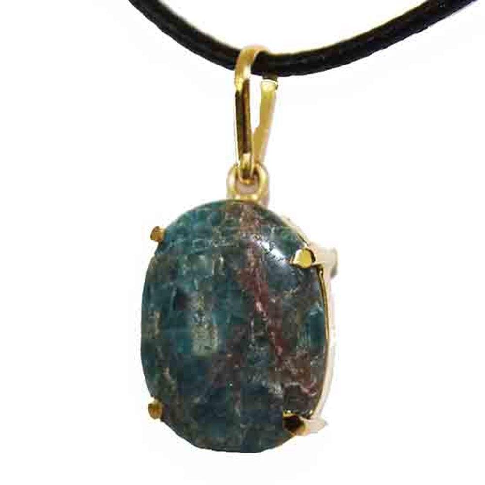 Colar Cabochão Pedra Apatita Azul Natural Garra Dourado