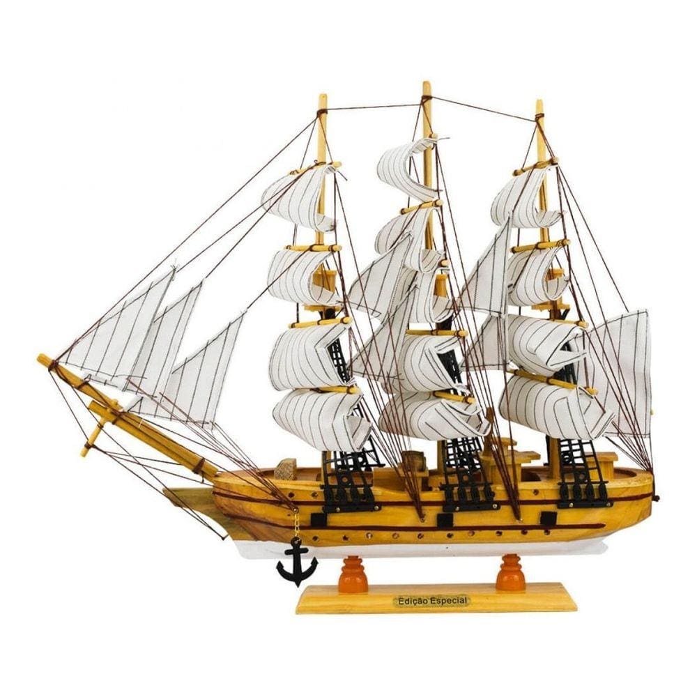 Miniatura Enfeite Decoração Barco Navio Veleiro Madeira 44cm