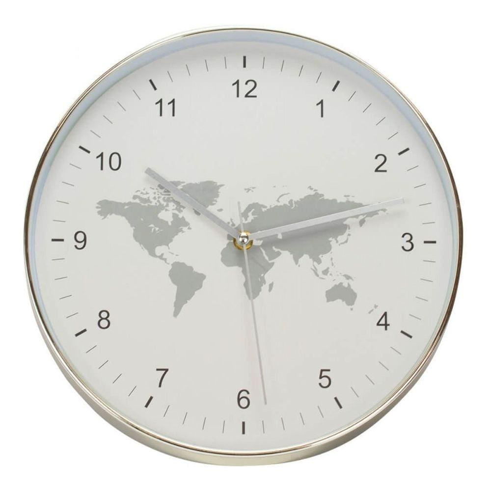 Relógio Parede Escritório Países Prateado Grande 30x30cm