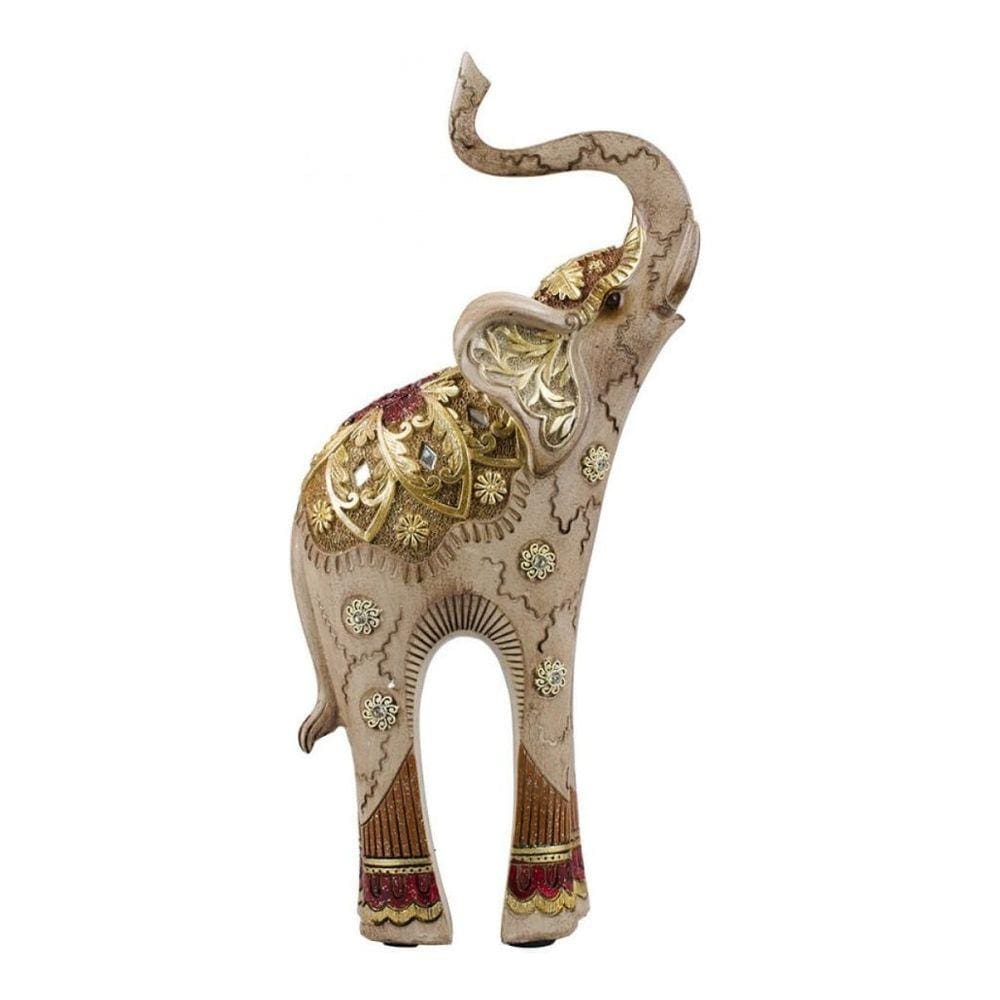 Elefante Enfeite Decoração Sala Tromba Levantada - 28 Cm
