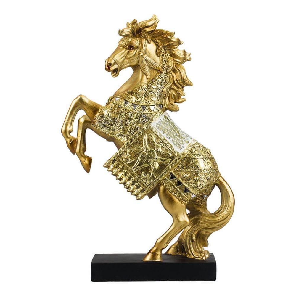 Enfeite Resina Hipismo Cavalo Dourado Realista Grande  33cm