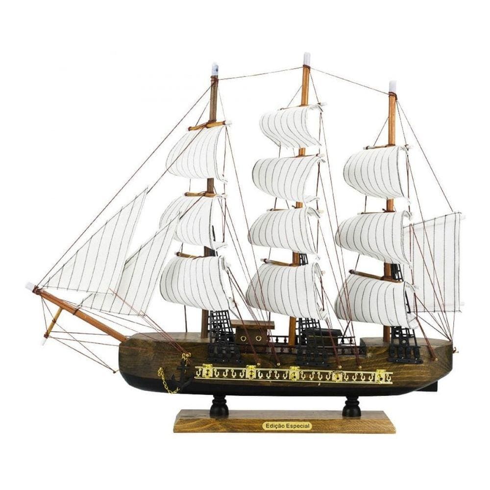 Enfeite Miniatura Barco Decorativo De Madeira Navio - 49cm