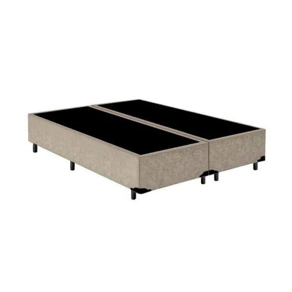 Base Cama Box Bipartido Casal Suede Bege RC Sono Leve 38x138x188